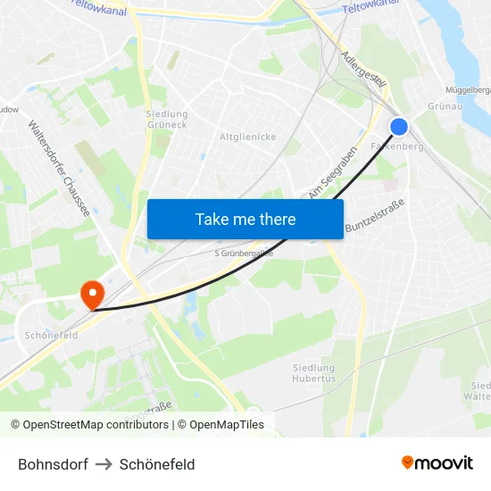 Bohnsdorf to Schönefeld map