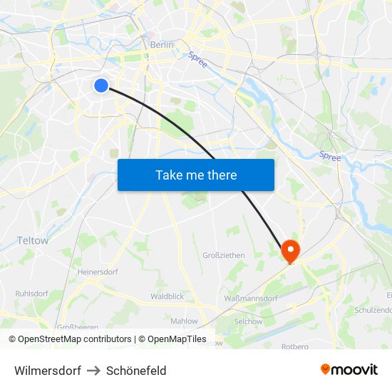 Wilmersdorf to Schönefeld map