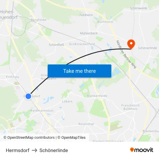 Hermsdorf to Schönerlinde map