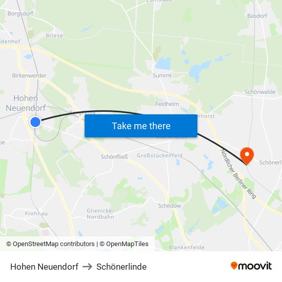 Hohen Neuendorf to Schönerlinde map