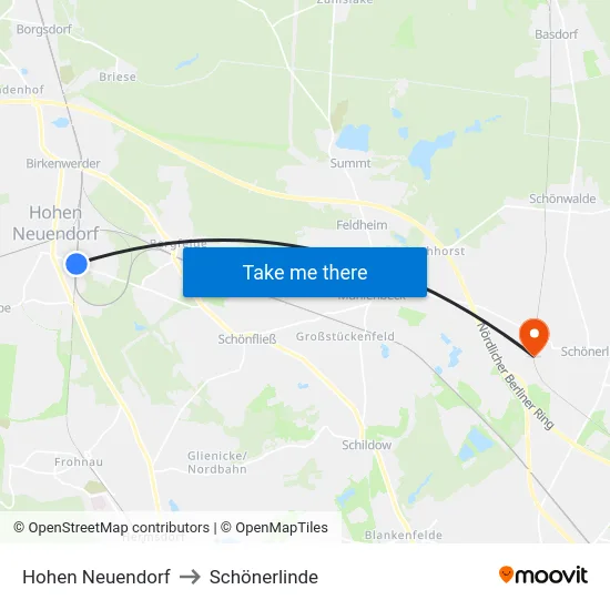 Hohen Neuendorf to Schönerlinde map