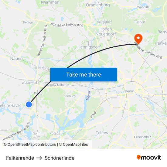 Falkenrehde to Schönerlinde map