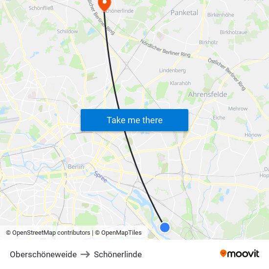 Oberschöneweide to Schönerlinde map