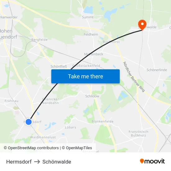 Hermsdorf to Schönwalde map