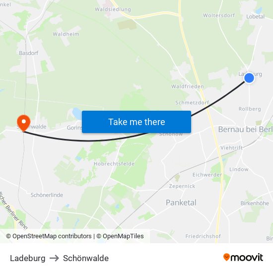 Ladeburg to Schönwalde map