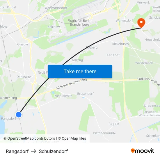 Rangsdorf to Schulzendorf map