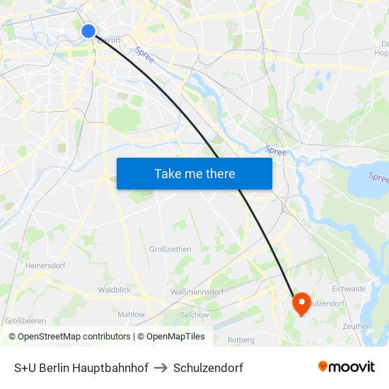 S+U Berlin Hauptbahnhof to Schulzendorf map