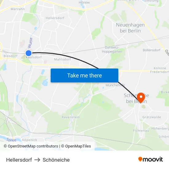 Hellersdorf to Schöneiche map