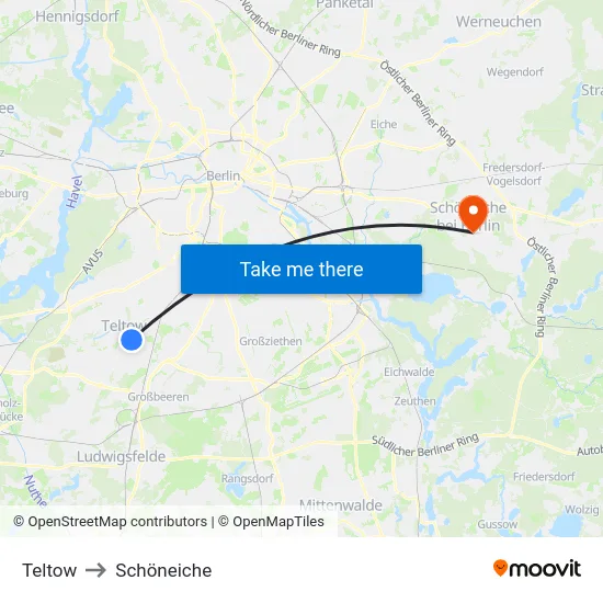 Teltow to Schöneiche map