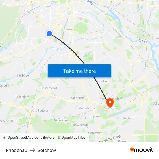 Friedenau to Selchow map