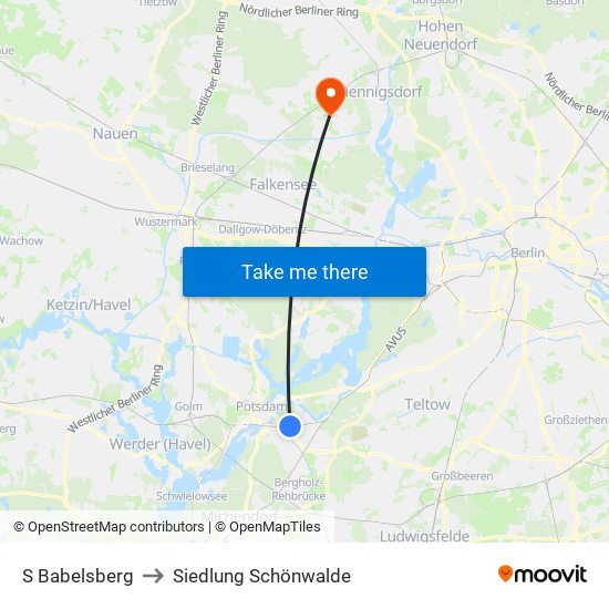 S Babelsberg to Siedlung Schönwalde map