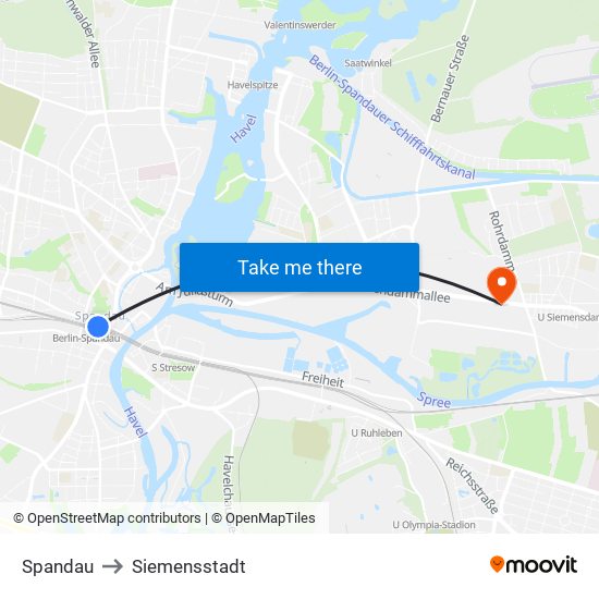 Spandau to Siemensstadt map