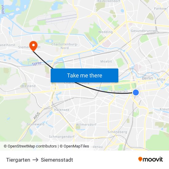 Tiergarten to Siemensstadt map