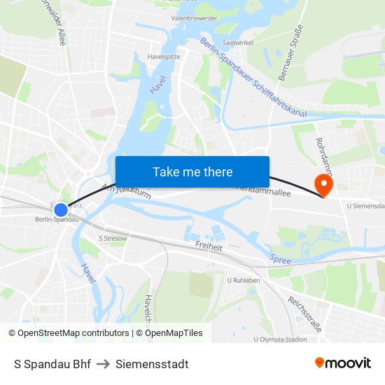 S Spandau Bhf to Siemensstadt map