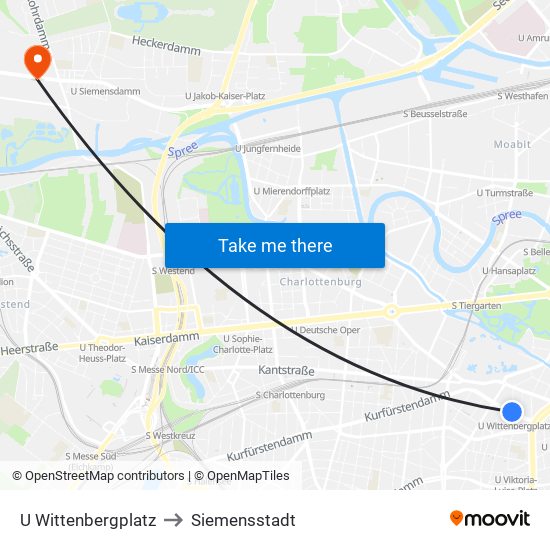 U Wittenbergplatz to Siemensstadt map