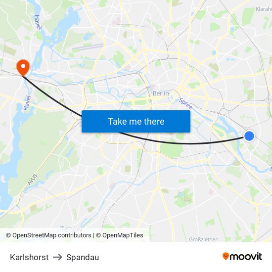 Karlshorst to Spandau map