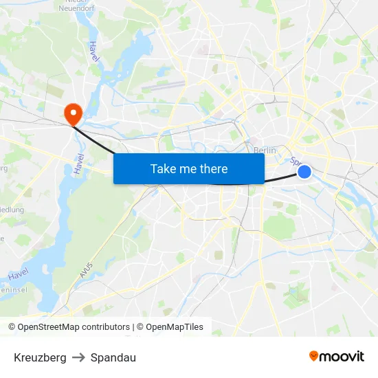 Kreuzberg to Spandau map