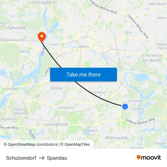 Schulzendorf to Spandau map