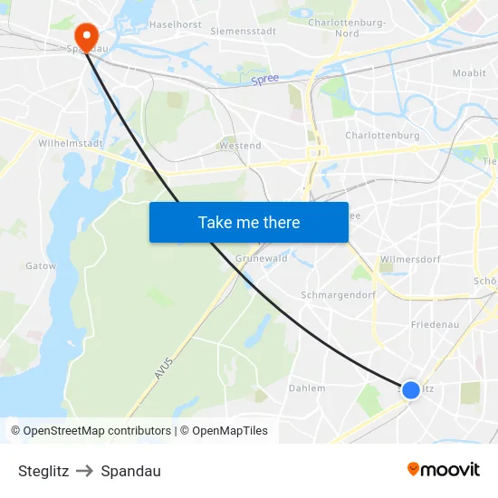 Steglitz to Spandau map