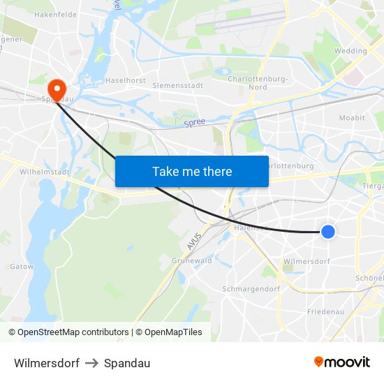 Wilmersdorf to Spandau map