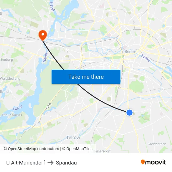 U Alt-Mariendorf to Spandau map