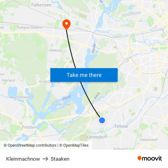 Kleinmachnow to Staaken map