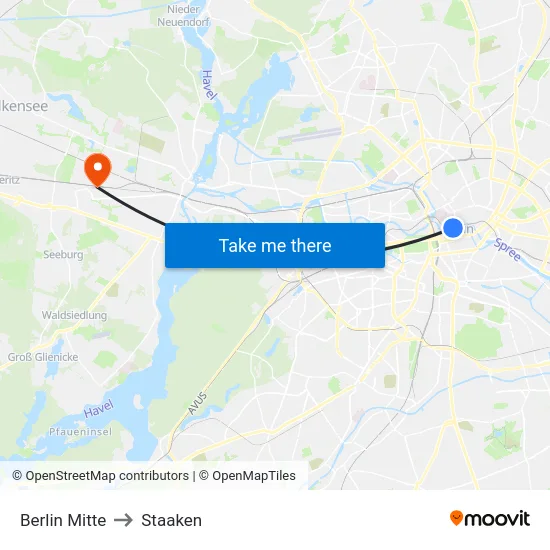 Berlin Mitte to Staaken map