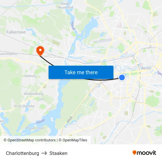Charlottenburg to Staaken map