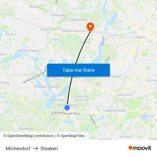 Michendorf to Staaken map