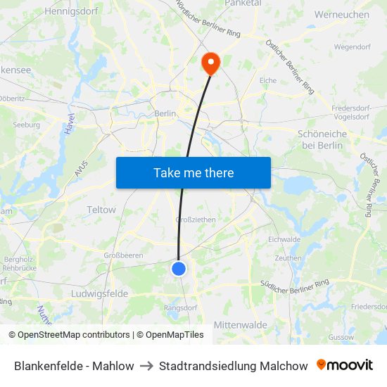 Blankenfelde - Mahlow to Stadtrandsiedlung Malchow map