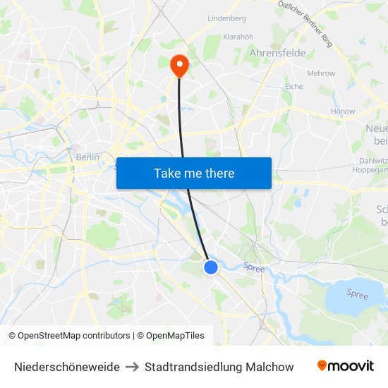 Niederschöneweide to Stadtrandsiedlung Malchow map