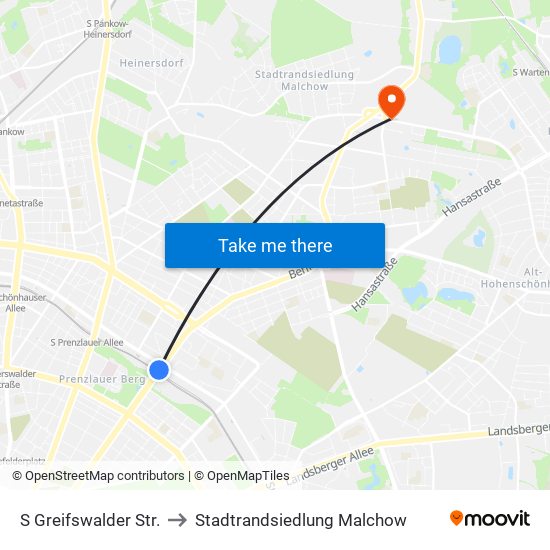 S Greifswalder Str. to Stadtrandsiedlung Malchow map