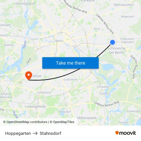 Hoppegarten to Stahnsdorf map