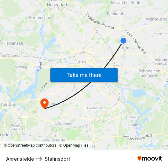 Ahrensfelde to Stahnsdorf map