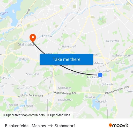 Blankenfelde - Mahlow to Stahnsdorf map