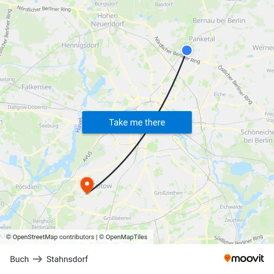 Buch to Stahnsdorf map