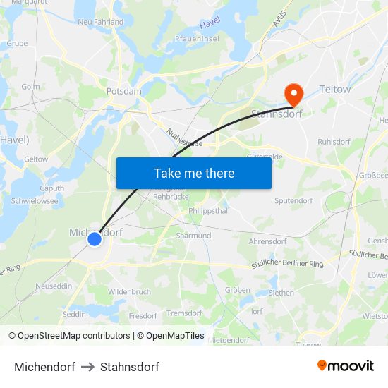 Michendorf to Stahnsdorf map