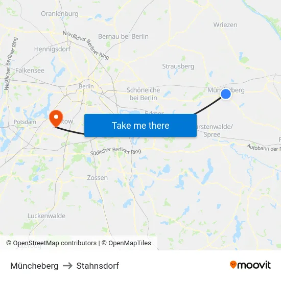 Müncheberg to Stahnsdorf map