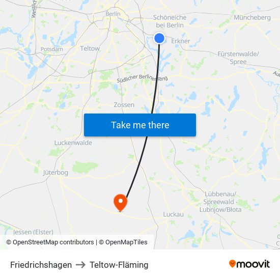 Friedrichshagen to Teltow-Fläming map