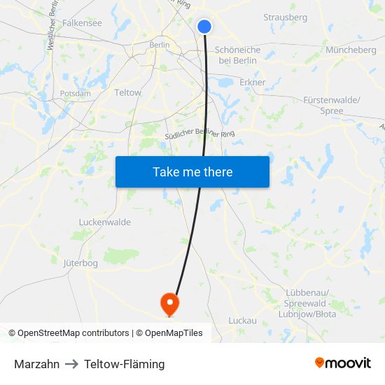 Marzahn to Teltow-Fläming map