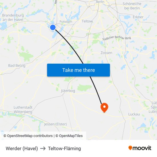 Werder (Havel) to Teltow-Fläming map