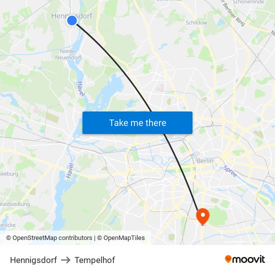 Hennigsdorf to Tempelhof map