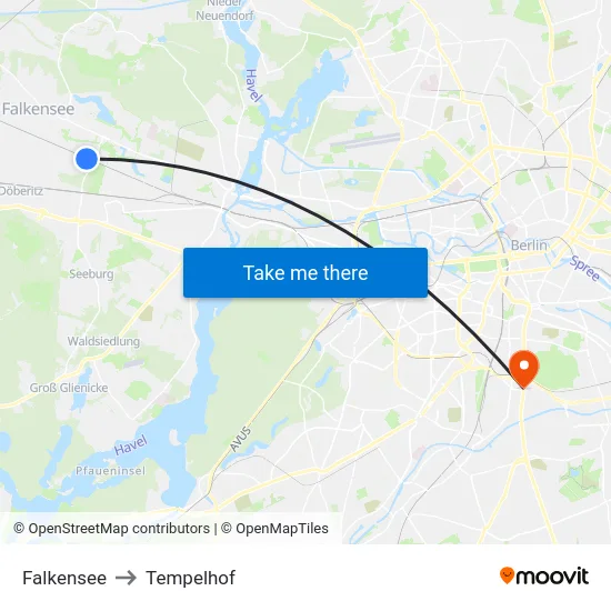 Falkensee to Tempelhof map
