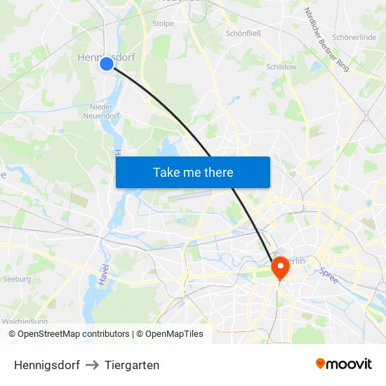 Hennigsdorf to Tiergarten map