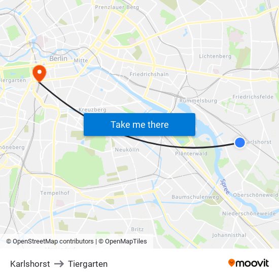 Karlshorst to Tiergarten map