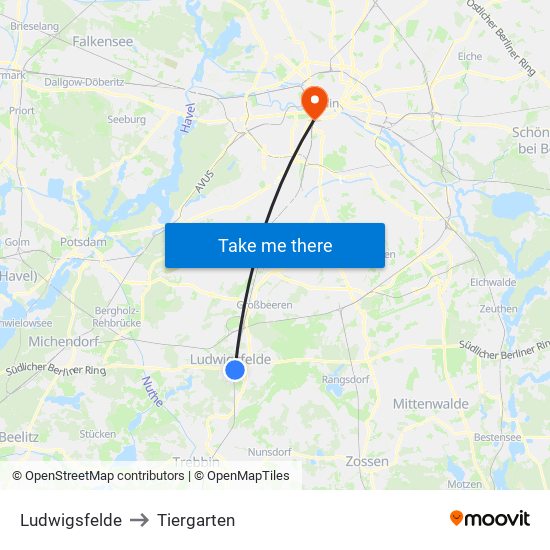 Ludwigsfelde to Tiergarten map