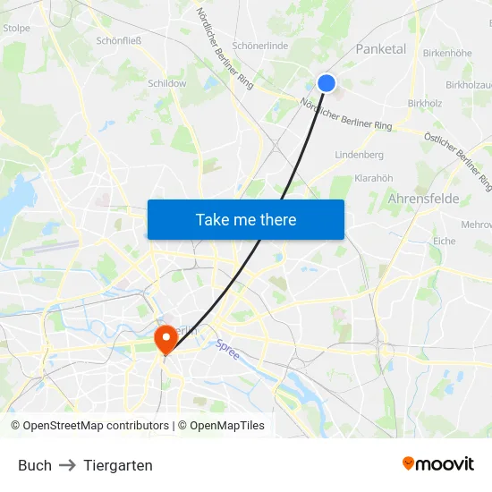 Buch to Tiergarten map