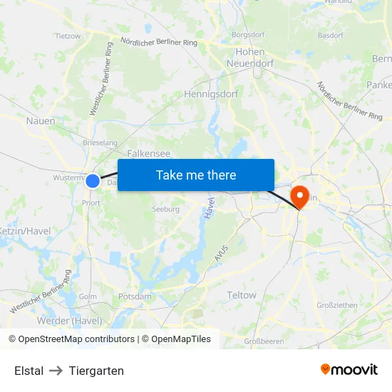 Elstal to Tiergarten map