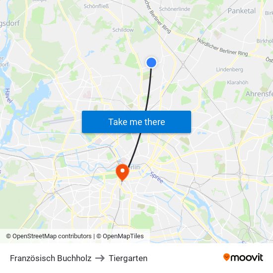 Französisch Buchholz to Tiergarten map