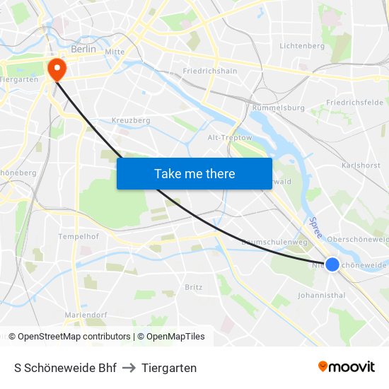 S Schöneweide Bhf to Tiergarten map